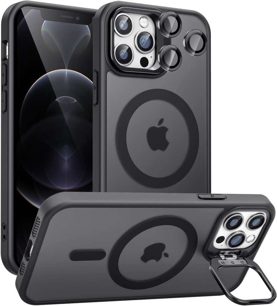 Magnetic for iPhone 12 Pro Max Case with Stand, Military Protection & Camera Len