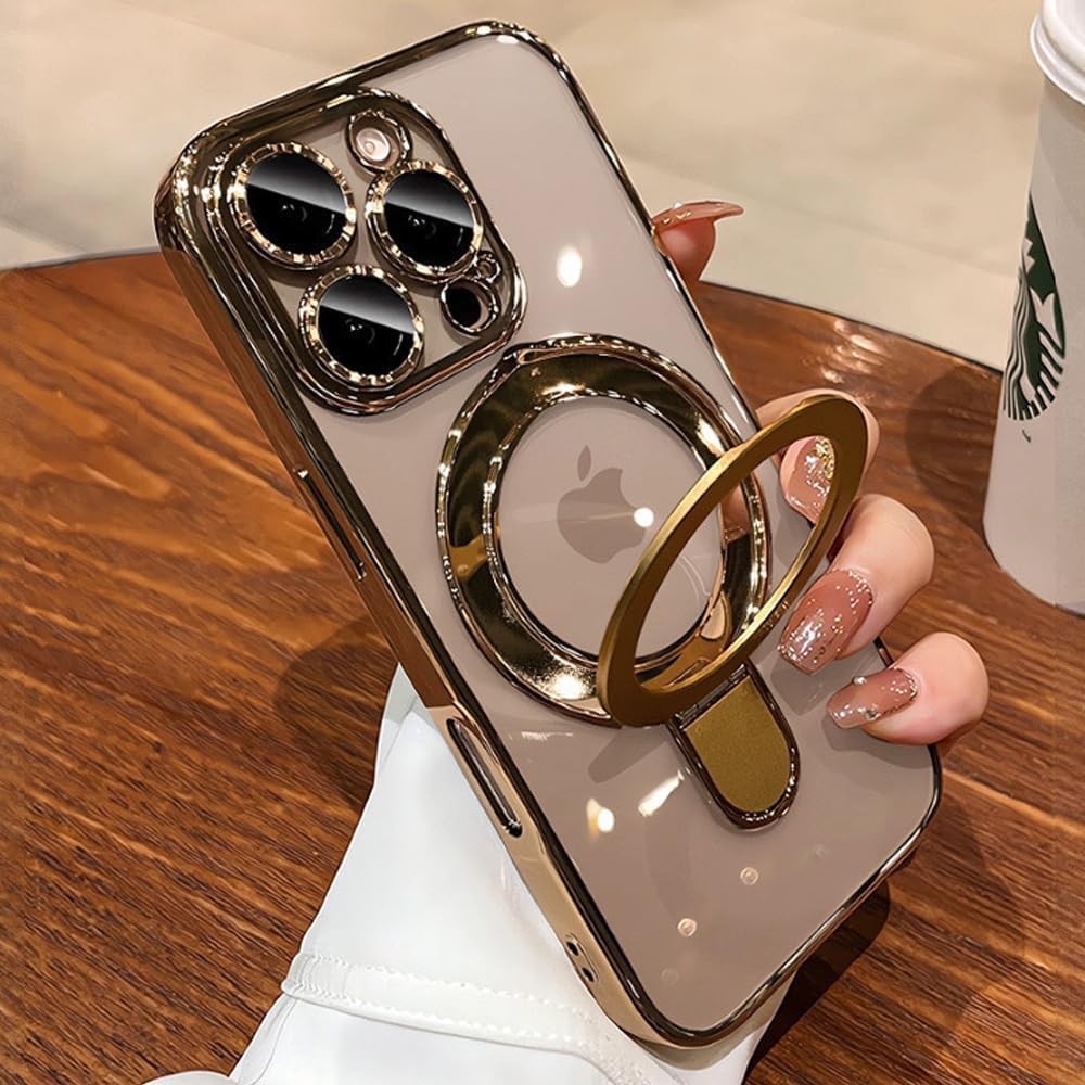 Magnetic for iPhone 16 Pro Max Case Clear Invisible Ring Stand Built-in Camera L