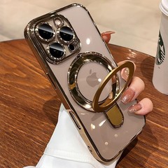 Magnetic for iPhone 16 Pro Max Case Clear Invisible Ring Stand Built-in Camera L