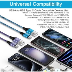 2 Pack 3.1A USB Type-C Fast Charger for Samsung Galaxy S24/S26 Ultra 6FT