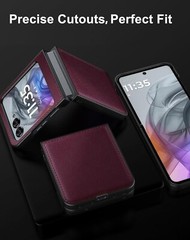 For Motorola Razr 2024 Case with Leather Back & Polycarbonate Bumper Protections