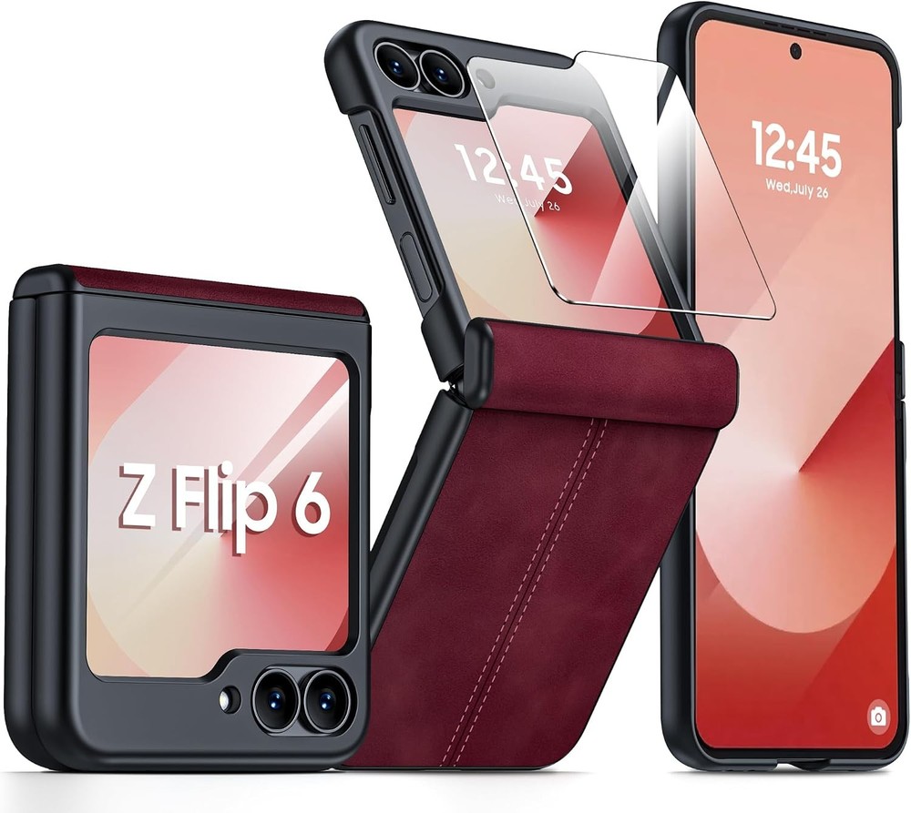 Red Case with Built-in Screen Protector for Samsung Galaxy Z Flip 6 & 7 FE