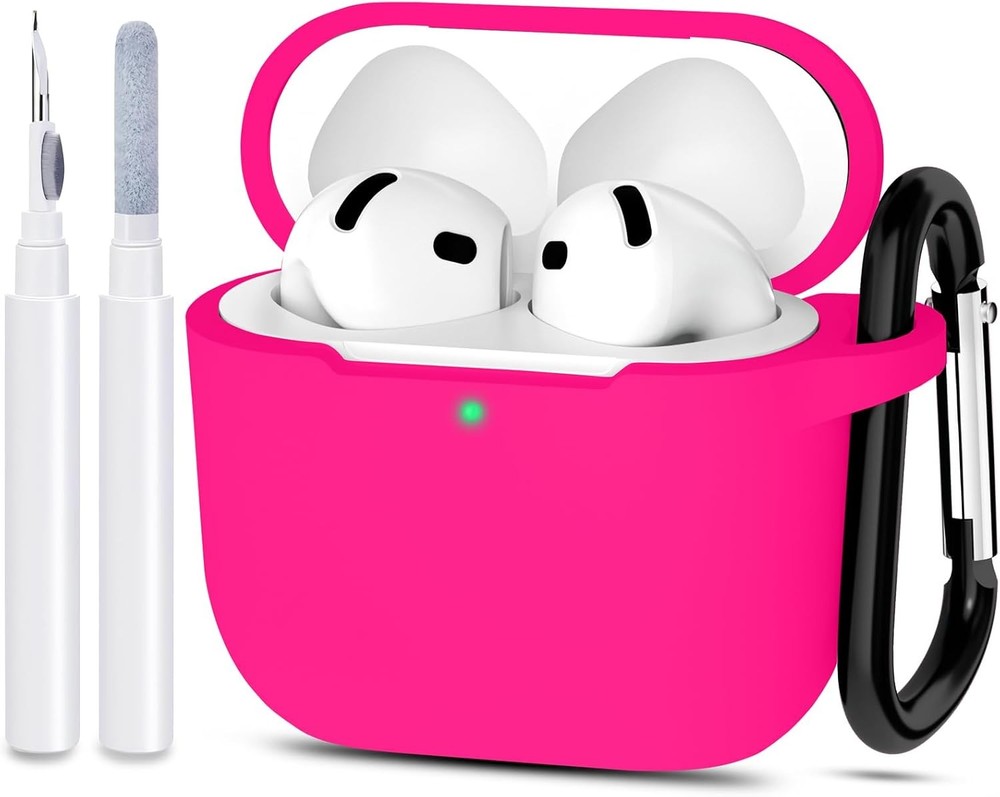 Silicone Skin Case Cover with Keychain for Apple AirPods 4th Gen – Hot Pink