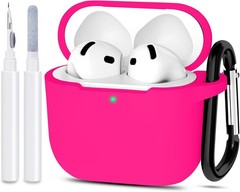 Silicone Skin Case Cover with Keychain for Apple AirPods 4th Gen – Hot Pink