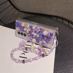 for Samsung Galaxy Z Fold 6 5G Case Luxury Crystal Rhinestone Flowers Strap