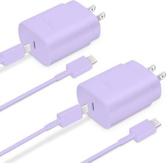 2-Pack 25W Type-C Fast Charger Block for Galaxy S23 Ultra/S23+ 6ft Cable