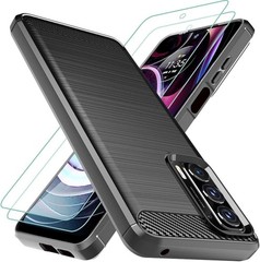 for Motorola Moto Edge 2021 Case – with Tempered Glass Screen Protector Black