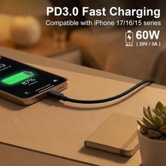 USB C to C Charger Cable 60W Fast Charging Braided Nylon Type C Cord 3FT 2-Pack