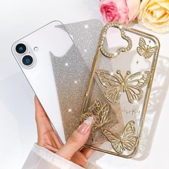 1. For iPhone 17 Glitter Case, Cute 3D Butterfly Pattern Bling Slim Cover Gold