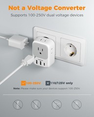 USB C Adapter 2 Pack, 4 Outlets European Plug, US to Europe Charger with 3 USB P