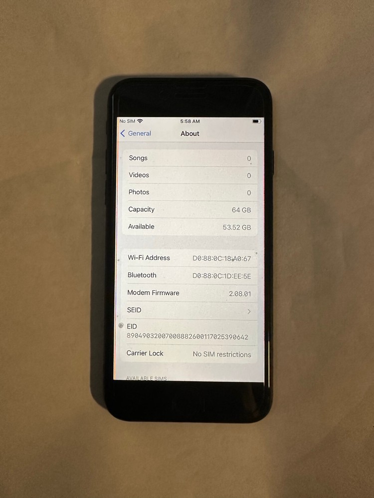 Apple iPhone SE A2595 MMX53LL/A 64GB – Unlocked Midnight – USED 5738
