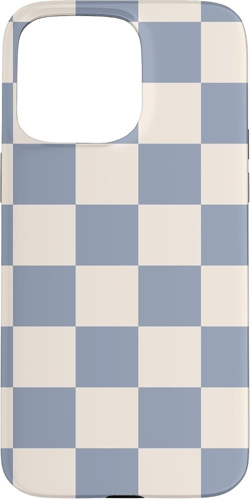 Light Blue-Gray and Creamy Checkered Checkerboard Pattern Case for iPhone 15 Pro