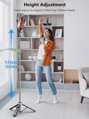 52 Inch All in 1 Selfie Stick Phone Tripod Stainless Steel Pole Stand Black