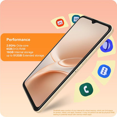 6.6” HD+ Cell Phone 4G Android 12 Smart Phone Octa-Core 6(3+3)+16GB Expand 512GB