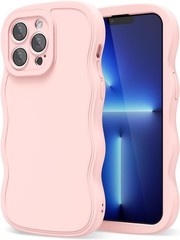 Silicone Case & Camera Cover for iPhone 13 Pro Max Light Pink Cute Curly Wave De
