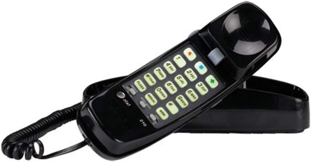 AT&T 210 Basic Trimline Corded Phone, No AC Power Required Wall-Mountable Black