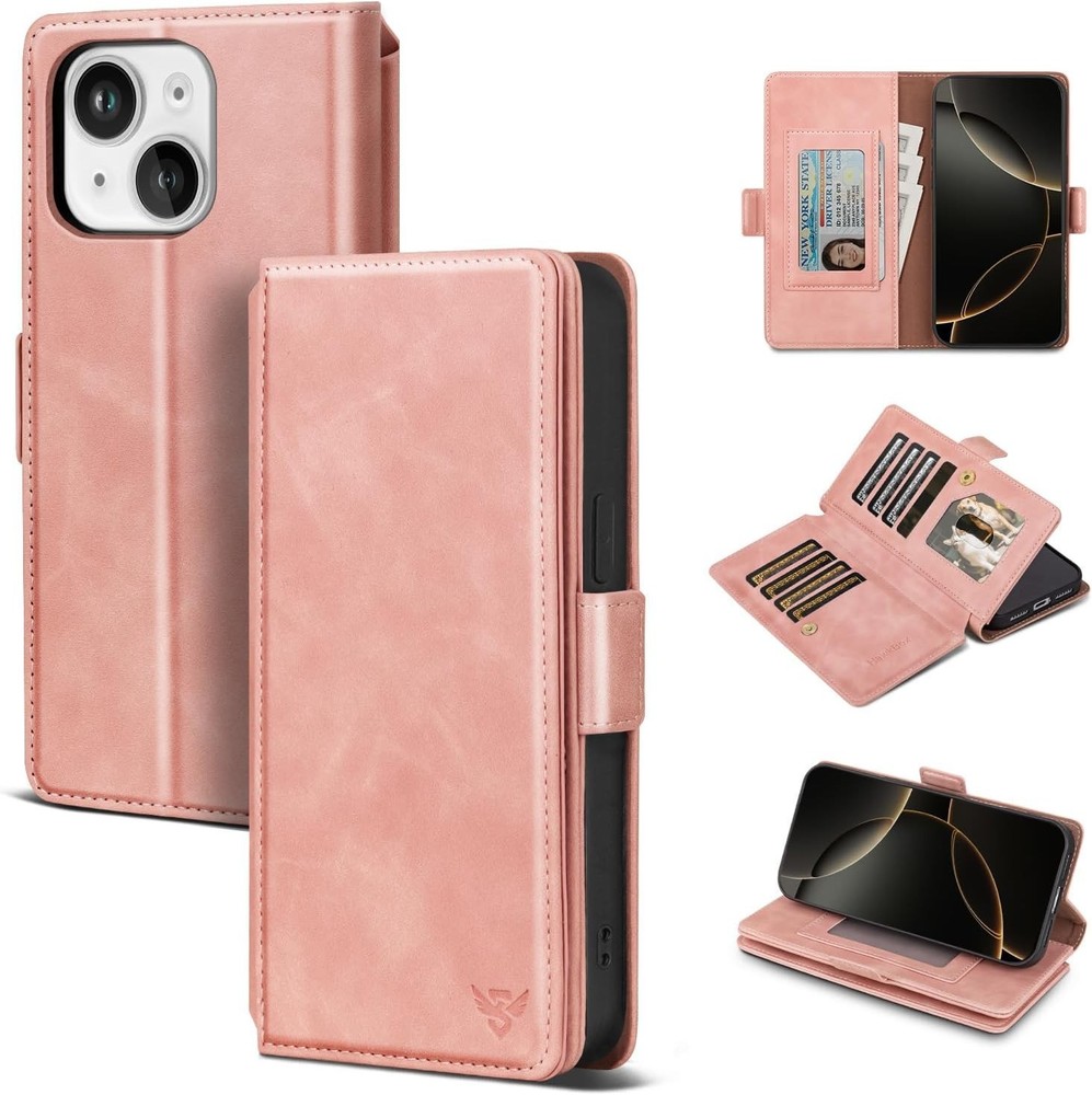 iPhone 13 Case Wallet with Card Holder Women Men, RFID Blocking PU Leather Flip