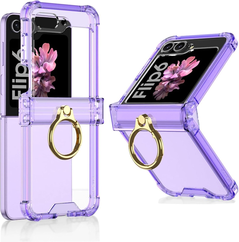 Clear Case for Samsung Galaxy Z Flip 6 with Hinge Protection and Ring Stand