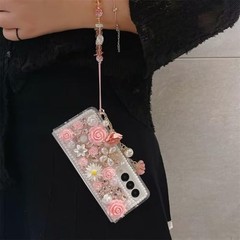 for Samsung Galaxy Z Fold 6 5G Case Luxury Crystal Rhinestone Flowers Strap