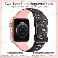 Floral Engraved Bands for Apple Watch 41mm 40mm 44mm 45mm 42mm 38mm 46mm 49mm