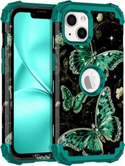 Rugged 3 in 1 Shockproof Case for iPhone 14/13, Heavy Duty Hard PC & Soft Silico