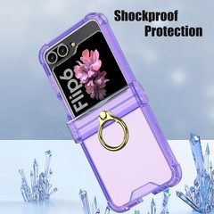 Clear Case for Samsung Galaxy Z Flip 6 with Hinge Protection and Ring Stand