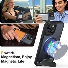 Translucent Matte Black Case for iPhone 15, Magnetic, Kickstand, Full Camera Pro
