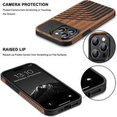 iPhone 15 Pro Case Wood Grain with Carbon Fiber Texture Design Leather Hybrid Sl