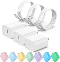 3 Pack 20W USB-C Fast Charger Adapter for iPhone 14/13 Pro 6FT Cable