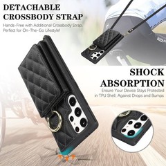 Cute Phone Wallet Case for Galaxy S24 Ultra 6.8 inch, Strap & Card Holder – Blac