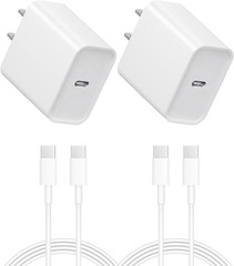 2 Pack 20W USB-C Fast Charger for iPhone 17/16 with Cable