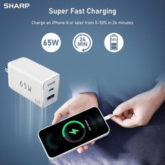 USB C Charger, 65W, 2 Port (USB A+C), Compact Foldable GaN Fast Charge – White