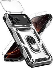 iPhone 17 Pro Max Case with Slide Camera Cover & Kickstand, Military Grade Black