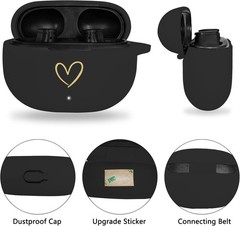 Black Soft Silicone Case with Gold Heart Design for Beats Studio Buds 2021
