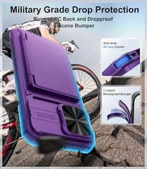 for iPhone 16 Pro Max Wallet Case with Camera Cover & Card Holder, Dark Purple