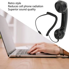 Retro Phone Handset Radiation Proof Telephone Receiver 3.5mm Cellphone Black