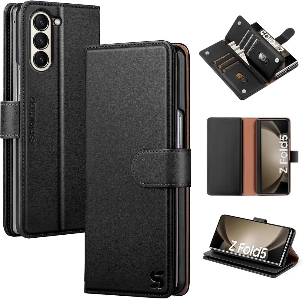 RFID Blocking PU Leather Wallet Case for Samsung Galaxy Z Fold 5, Black, Kicksta