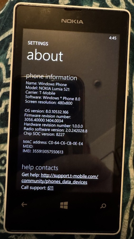 Nokia Lumia 521 – 8GB – White (T-Mobile) Fast Ship Very Good Used RM-917