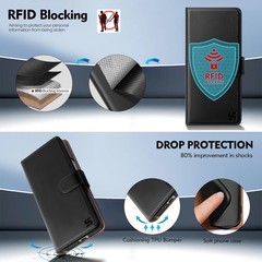 RFID Blocking PU Leather Wallet Case for Samsung Galaxy Z Fold 3, Black, Kicksta