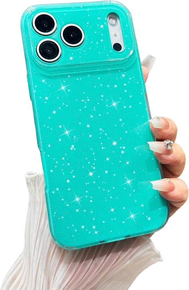 Case for iPhone 17 Pro, Super Cute Vibrant Neon Glitter Shiny Bling Glossy Mint