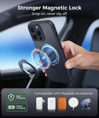 iPhone 14 Pro-Max Case: [360 Spin Magnetic Stand] [Screen Protector] Black