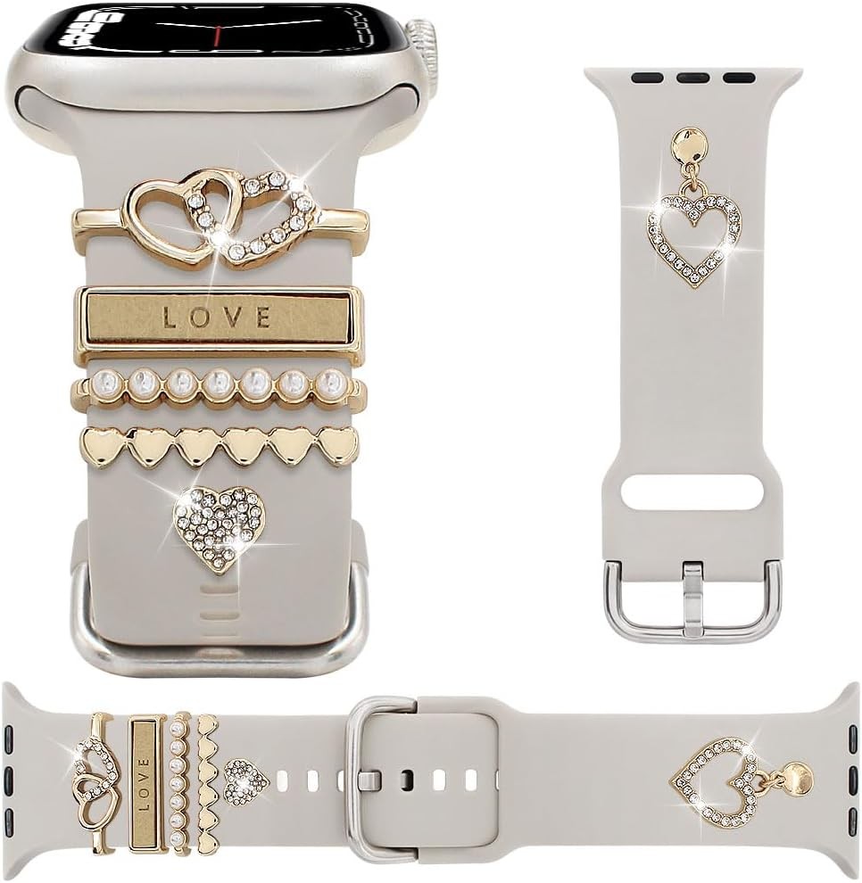 Stylish Silicone Band Compatible with Apple Watch Bands Women 38-49mm with Charm