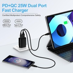 25W USB-C Fast Charger Wall Adapter for Samsung Galaxy A17 5G, 6FT Cable