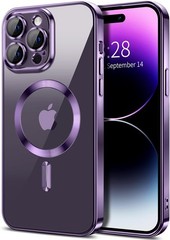 Magnetic Clear for iPhone 14 Pro Max Case with Camera Lens Protector, Deep Purpl