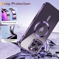 Magnetic Clear for iPhone 14 Pro Max Case with Camera Lens Protector, Deep Purpl