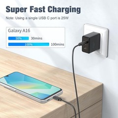 2 Pack 25W Super Fast USB-C Wall Charger for Samsung Galaxy A17 A16 6.6FT Cable