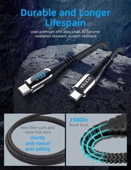 Short USB C to USB C Cable (100W 5A), 1ft Type C Cable with LED Display