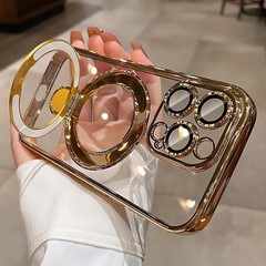 Magnetic for iPhone 16 Pro Max Case Clear Invisible Ring Stand Built-in Camera L