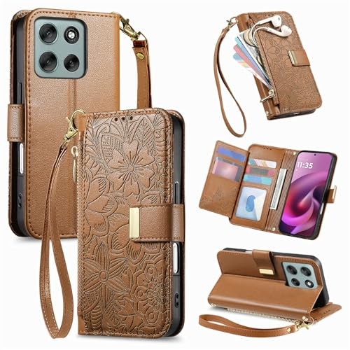 Moto G 5G 2025/2026 & G Play 2026 Wallet Case, Brown PU Leather Card Holder