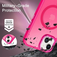 Hot Pink Matte Magnetic Phone Case for iPhone 13 & 14, Translucent Design